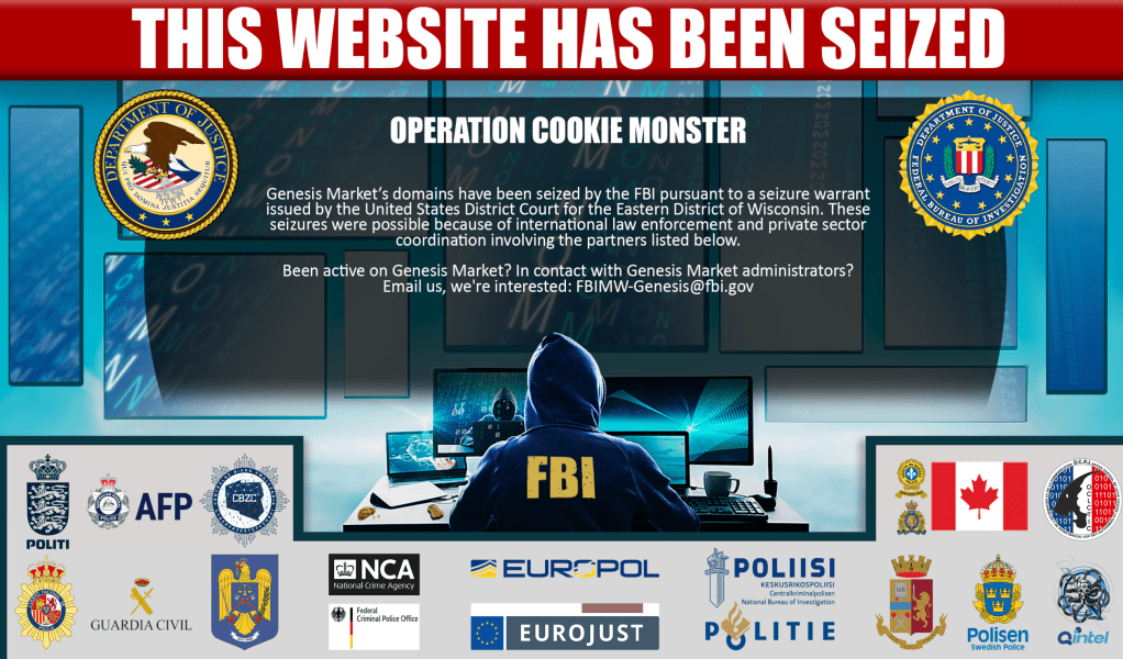FBI takedown notice on the Genesis Market homepage.